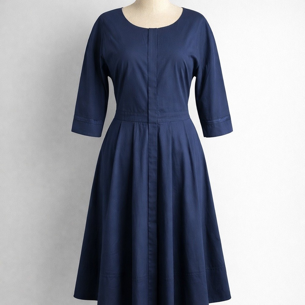 Antonelli Firenze Cotton Midi Dress – 48 Navy Pleated Italy